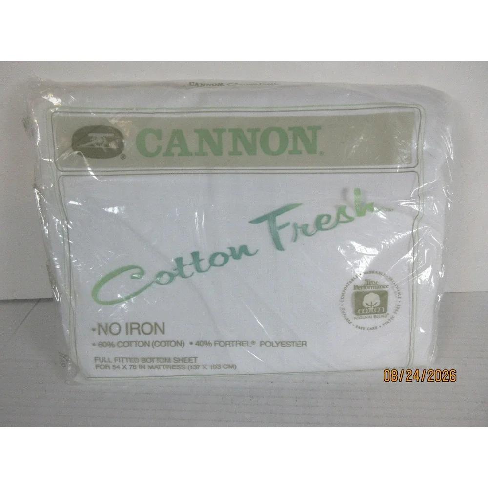 Cannon Cotton Fresh Full Fitted Bottom Sheet White No Iron Vintage 54x76 Vintage